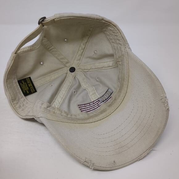USA Flag Patch Slideback Hat Beige One Size Adjustable Vent Holes - Picture 7 of 9